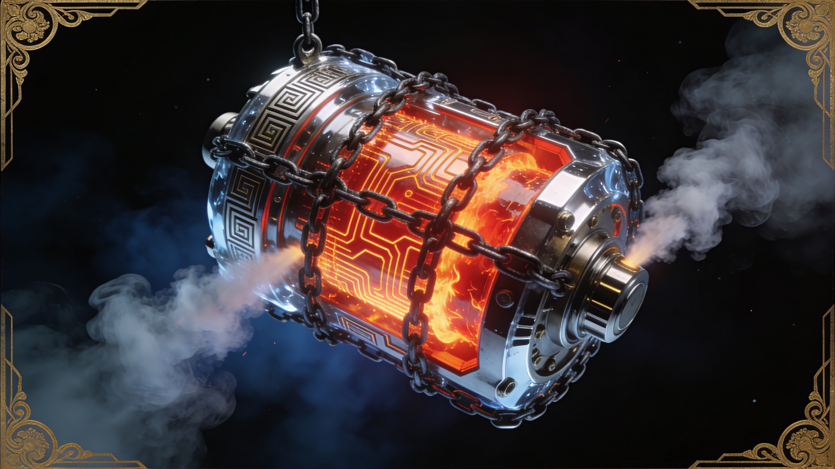 A powerful engine glowing red with heat from stuck gears