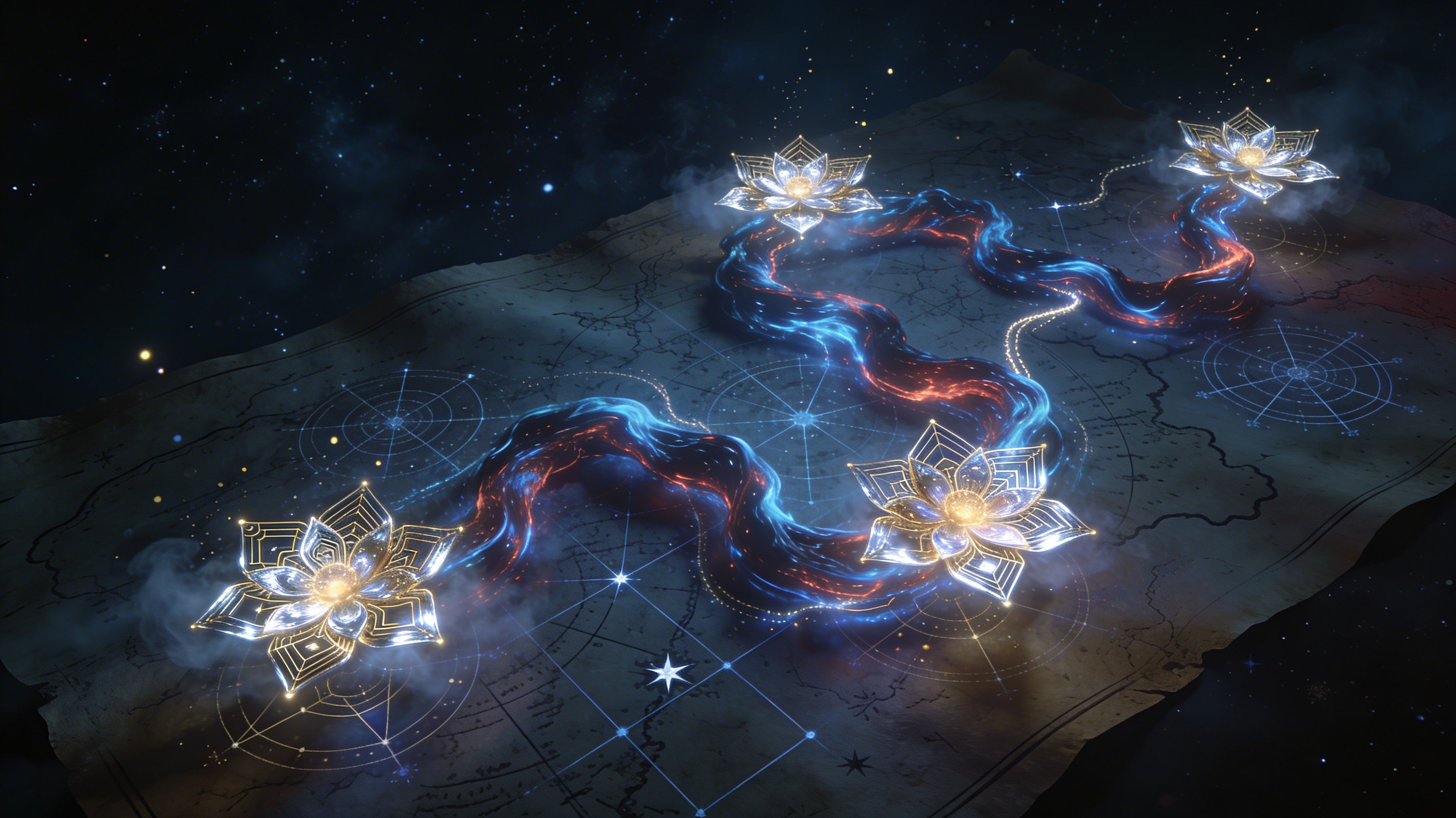 A swirling, non-linear path where flowers bloom at every turn